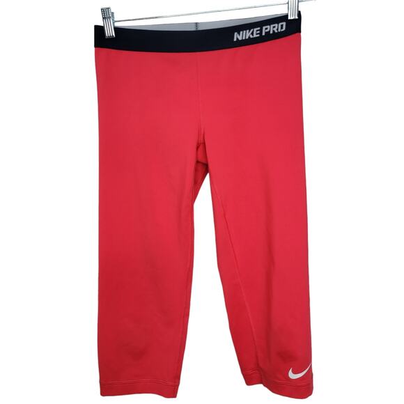 Nike Pants - NIKE PRO Women DRI-FIT Capri Pink/Red Leggings Activewear Women's Sz M